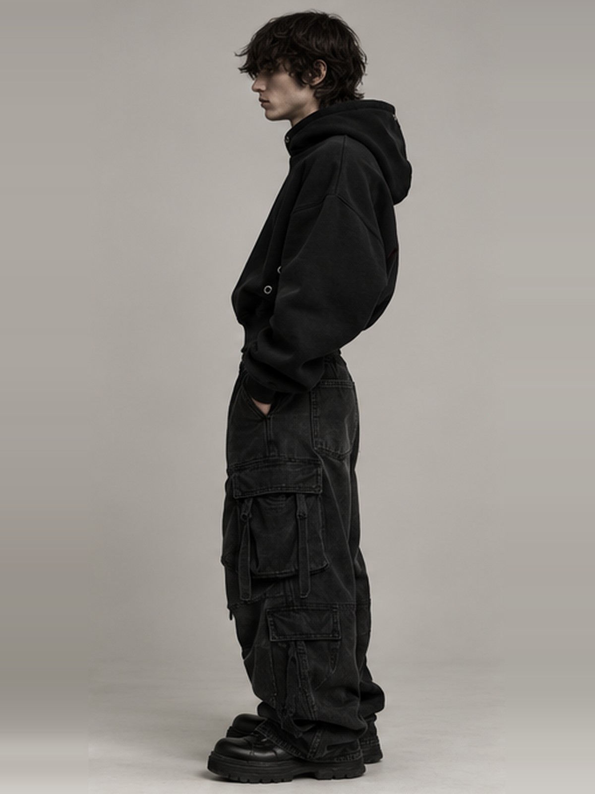 Eyelet Cropped Hoodie in Black — view 2