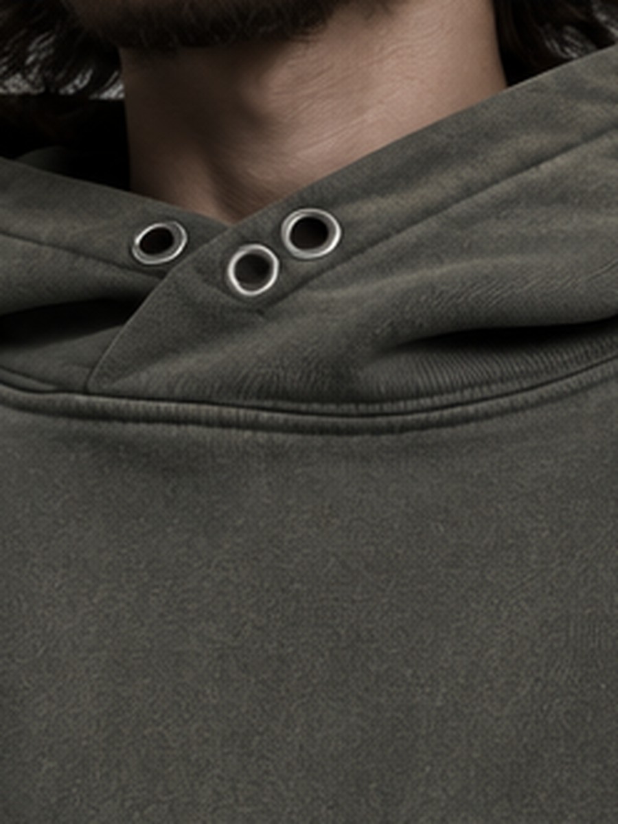 Eyelet Cropped Hoodie in Washed Olive — view 5