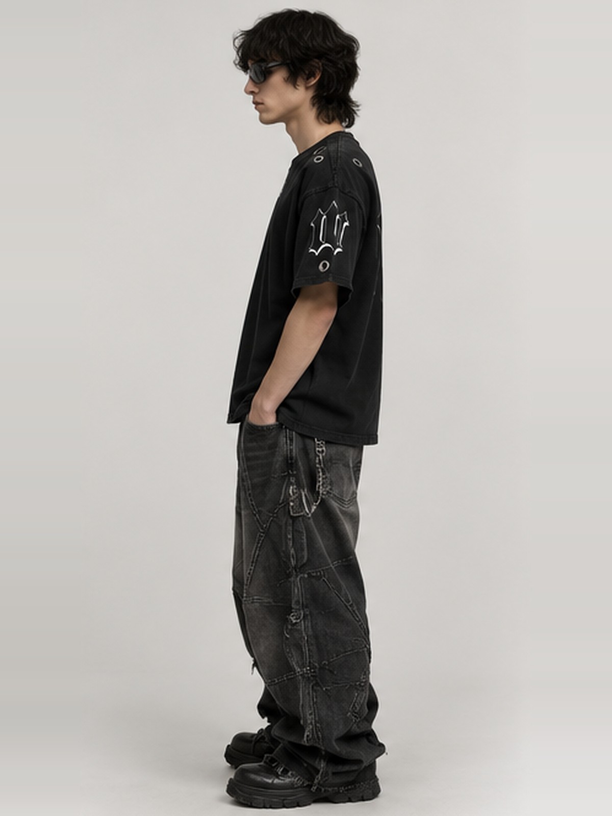 Eyelet Wordmark Tee in Washed Black — view 2