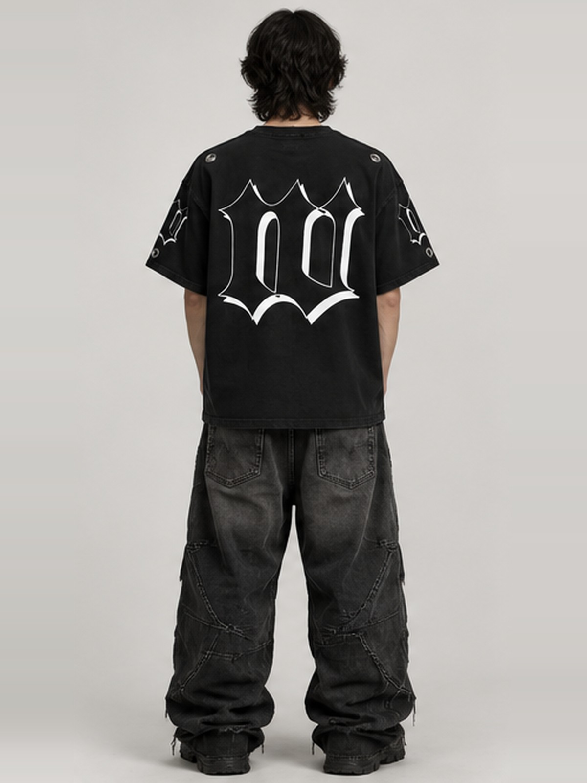 Eyelet Wordmark Tee in Washed Black — view 3