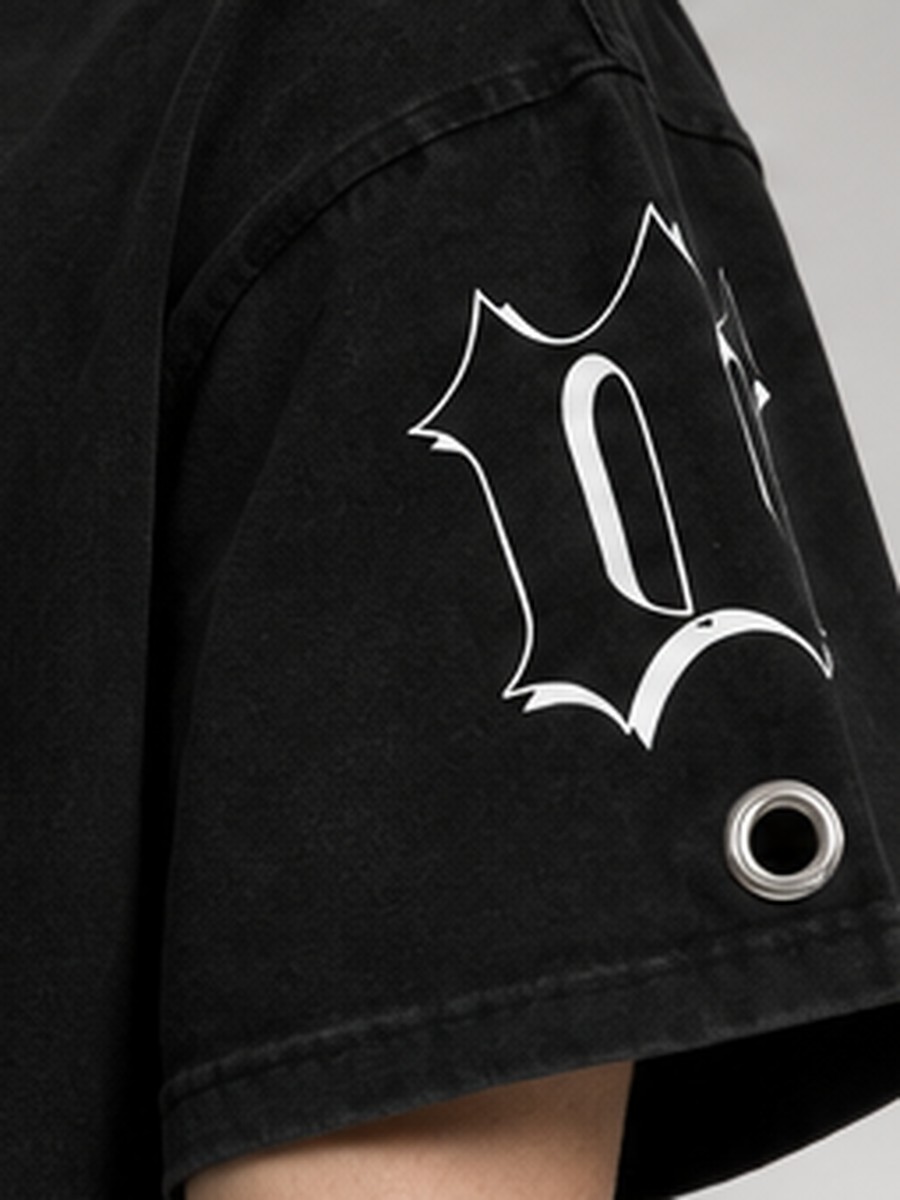 Eyelet Wordmark Tee in Washed Black — view 6