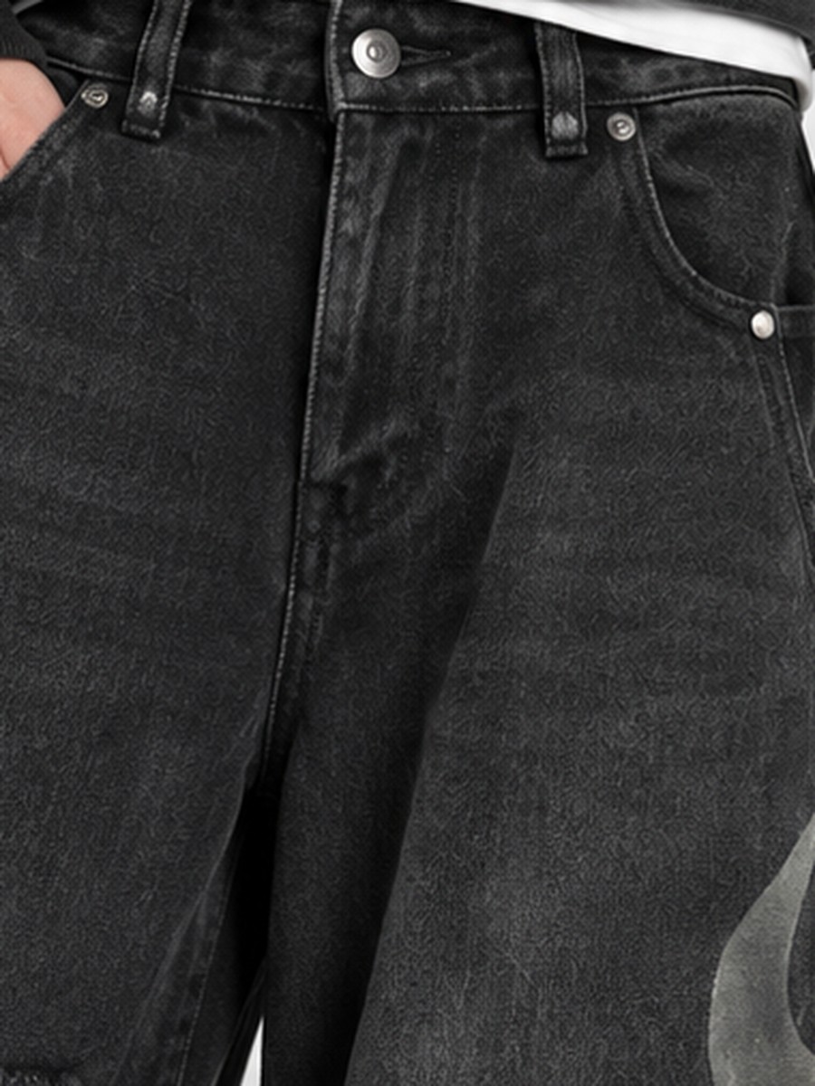 Flame Ripped Wide-Leg Jean in Washed Black — view 5