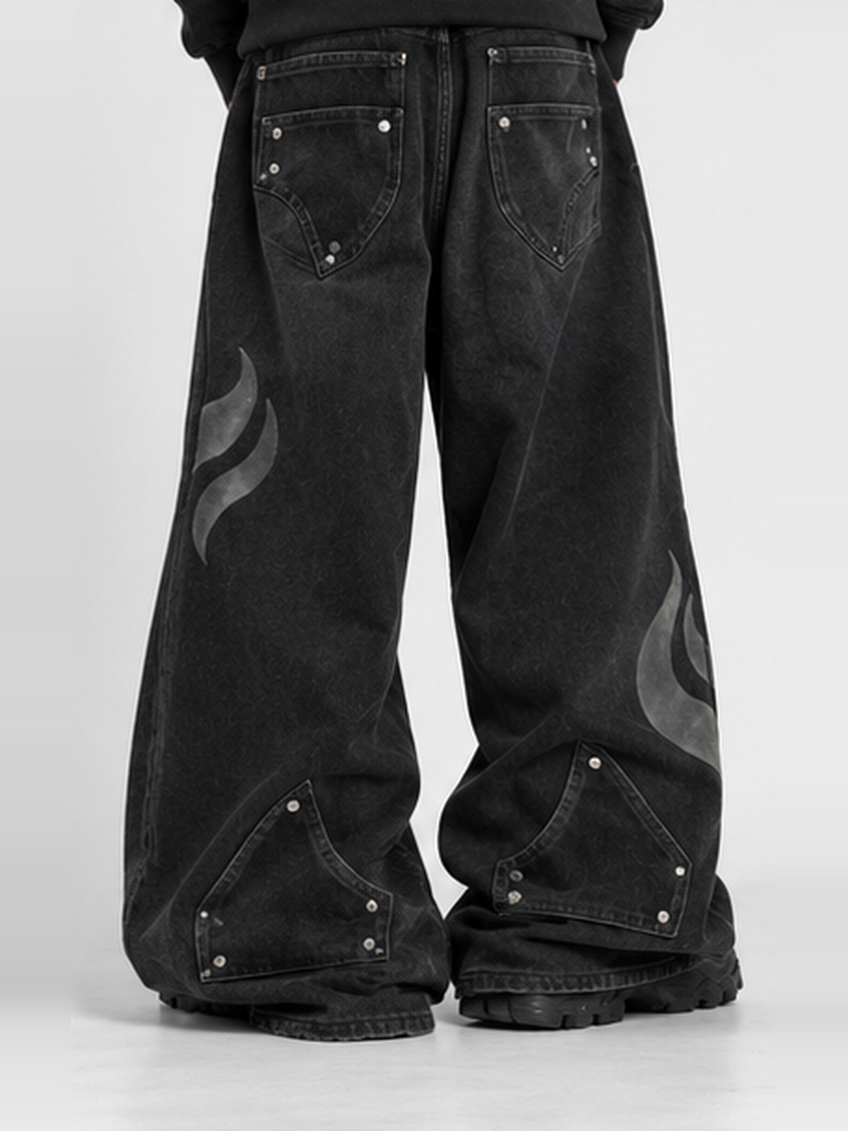 Flame Ripped Wide-Leg Jean in Washed Black — view 6