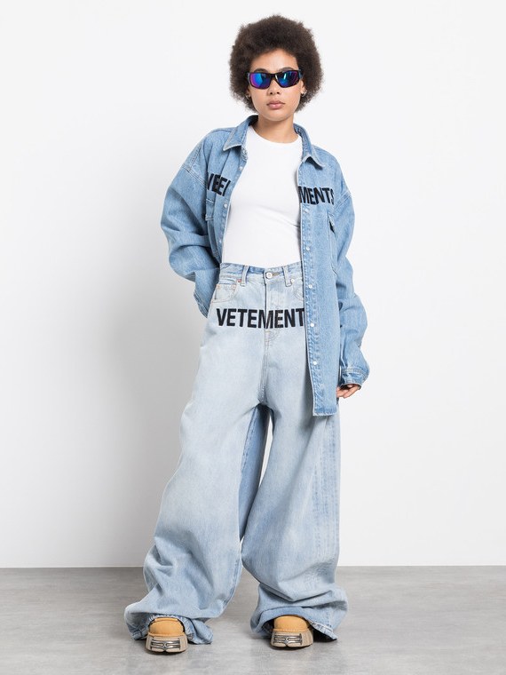 Wordmark Wide-Leg Jean in Bleached Blue